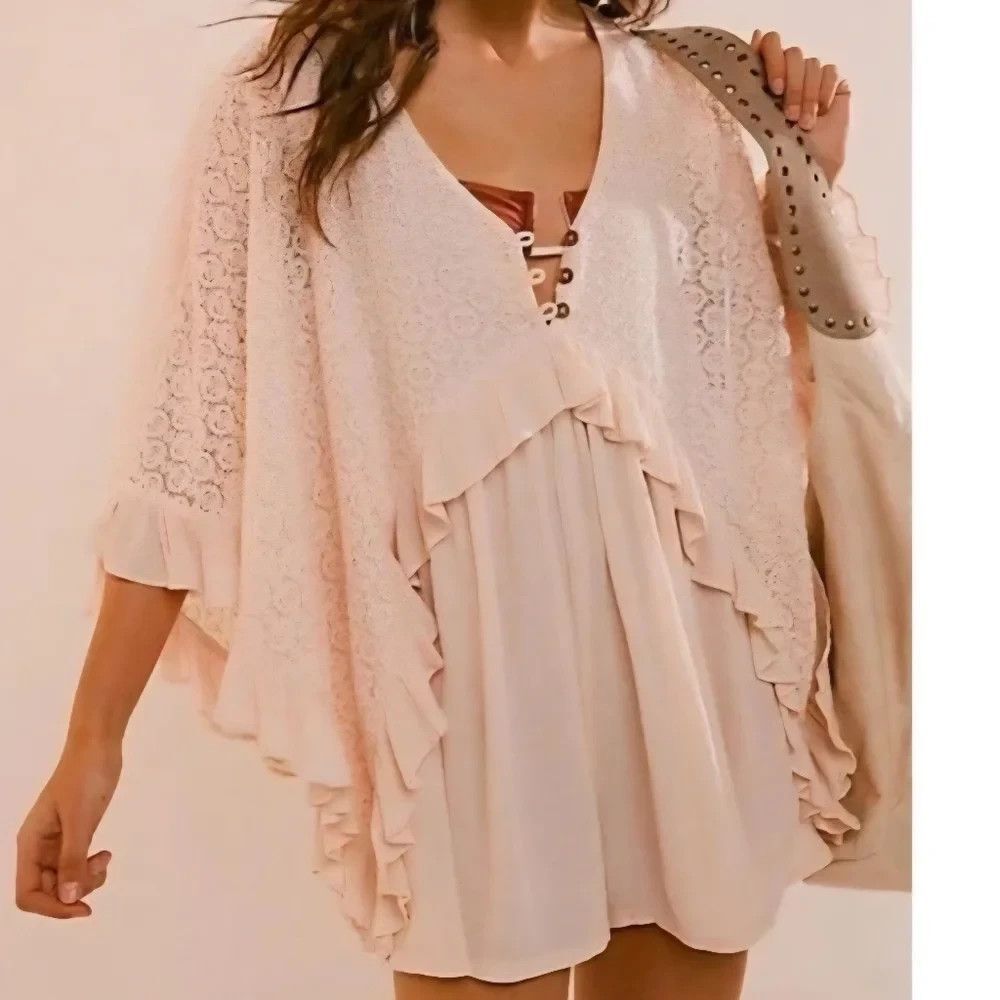 Free People Free-Est As You Are Romper Flutter Sleeves Crochet Ruffle S 287471